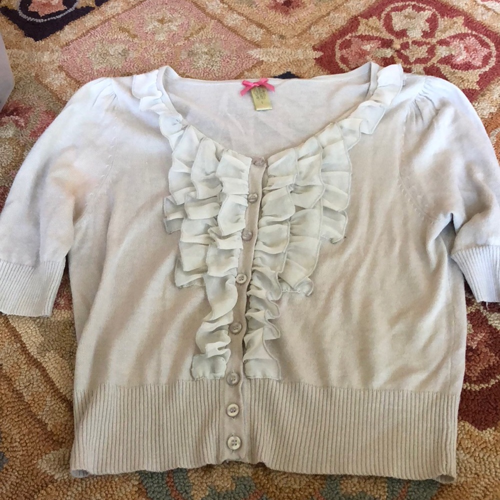 BOGO. Anthropologie Taupe Ruffle Sweater